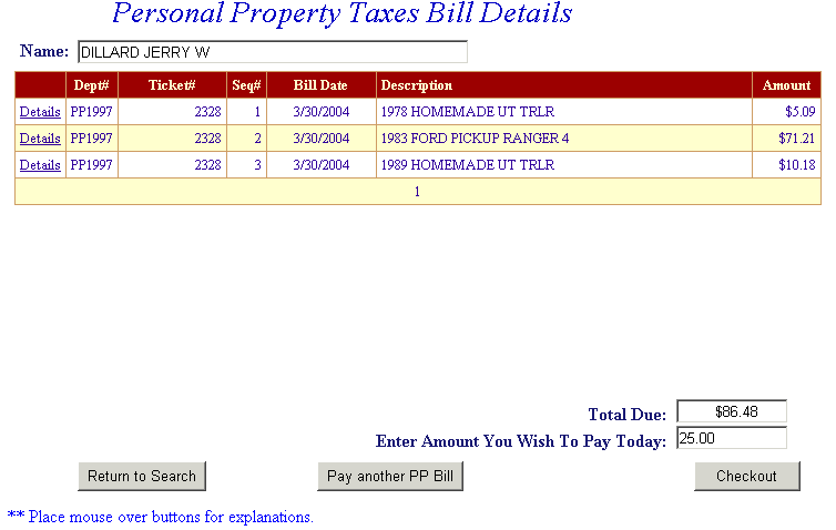 Navigation options example screen