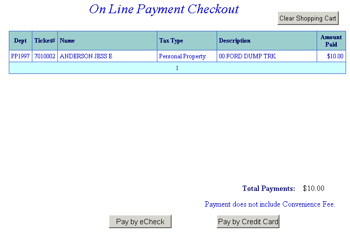 Checkout example screen