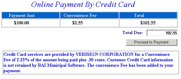 Pay by credit card example screen