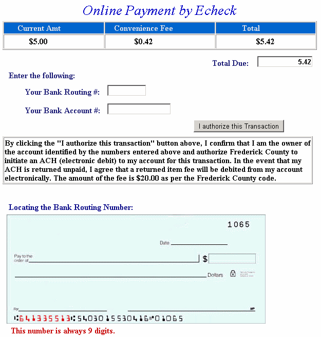 Enter check information example screen