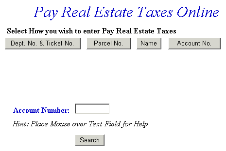Search by account number example screen